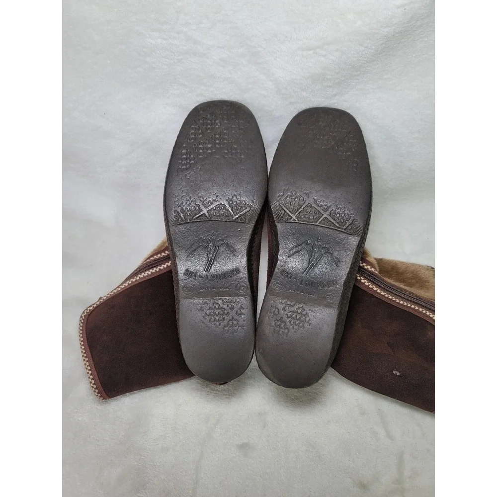 Vtg 70s Ski-Lounger Brown Suede Faux Fur Apres Ski Boots Italian Size 8 Cabin